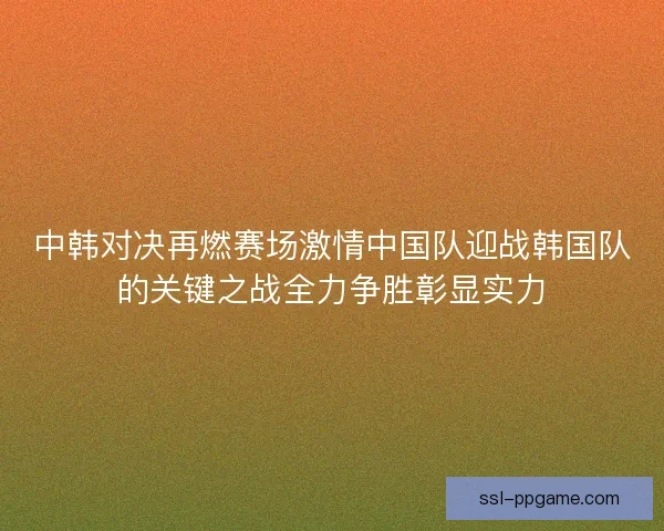 中韩对决再燃赛场激情中国队迎战韩国队的关键之战全力争胜彰显实力